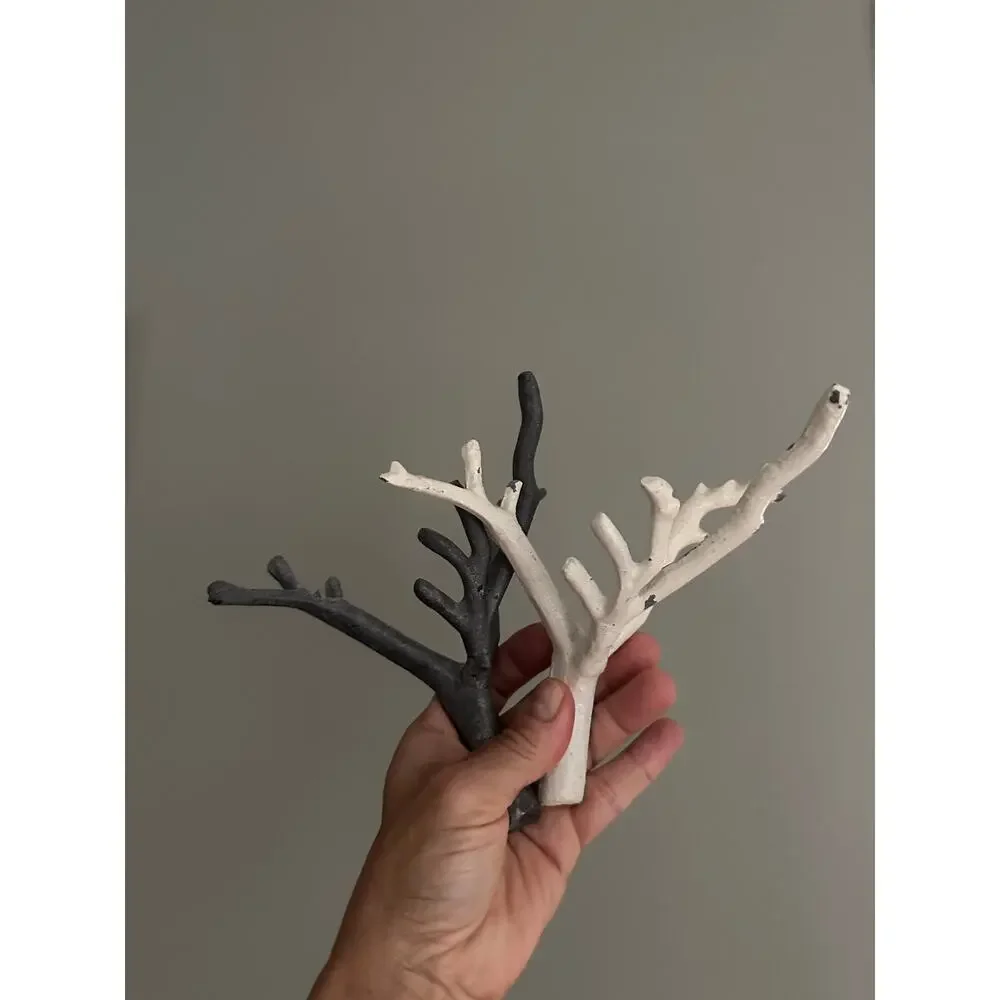 2 Tree Branch Wall Hooks Cast Iron Towel Hat Hanger white gray modern set